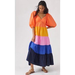NEW Anthropologie Farm Rio Tiered Colorblocked Maxi Dress